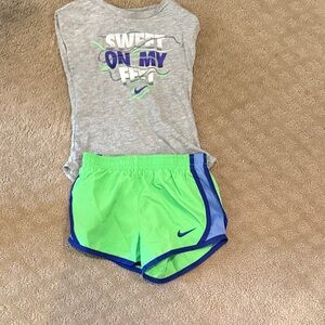 Nike Gray Graphic Tank and Neon Green Shorts